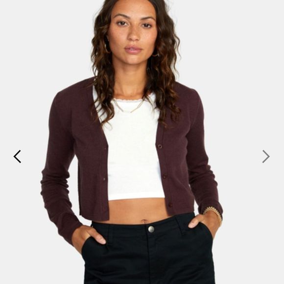 NWT Silvian Heach Deep Red Cropped Button Front Long Sleeve Cardigan Size XL - Picture 7 of 14